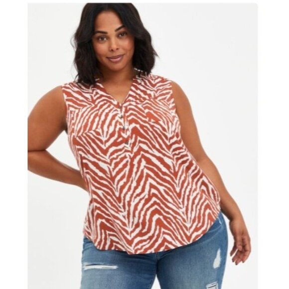 Torrid Harper Rayon Slub Pullover Sleeveless Top shirt brown zebra size 2x plus - Picture 1 of 11